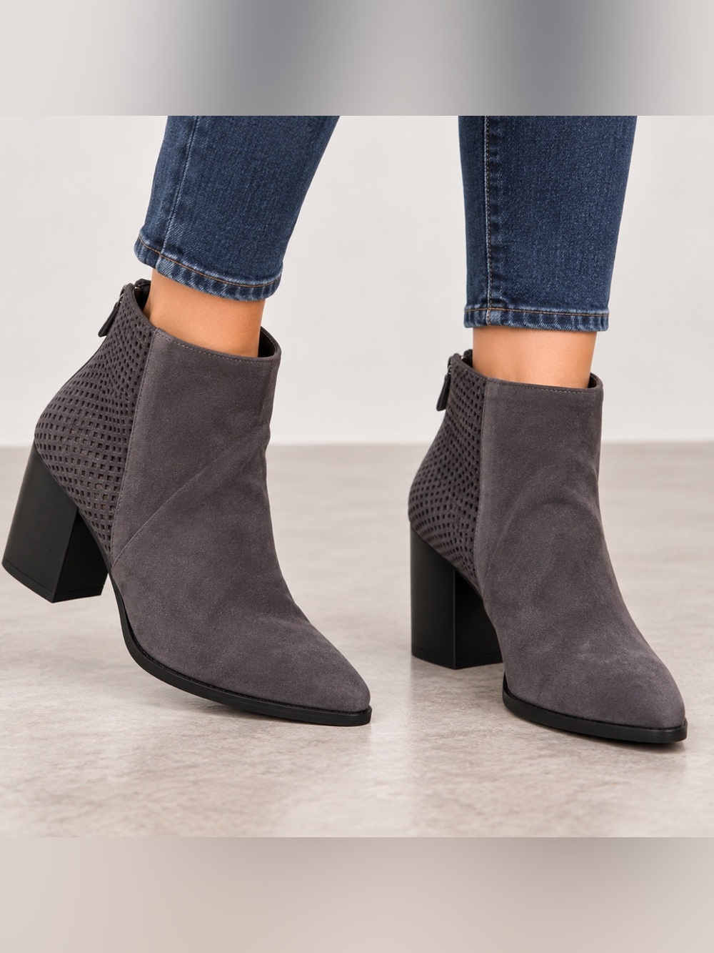 Steve Madden Charcoal Gray Suede Play Block Heel Booties size 6.5